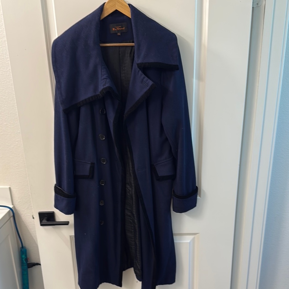 Vintage Ben Sherman Long Wool Coat with Velour Trim